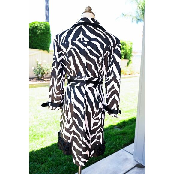 Women's Y2K Bebe Zebra Print Trench Coat Jacket - Picture 4 of 9